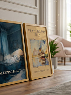 Sleeping Beauties watercolour print framed by window – literary home decor