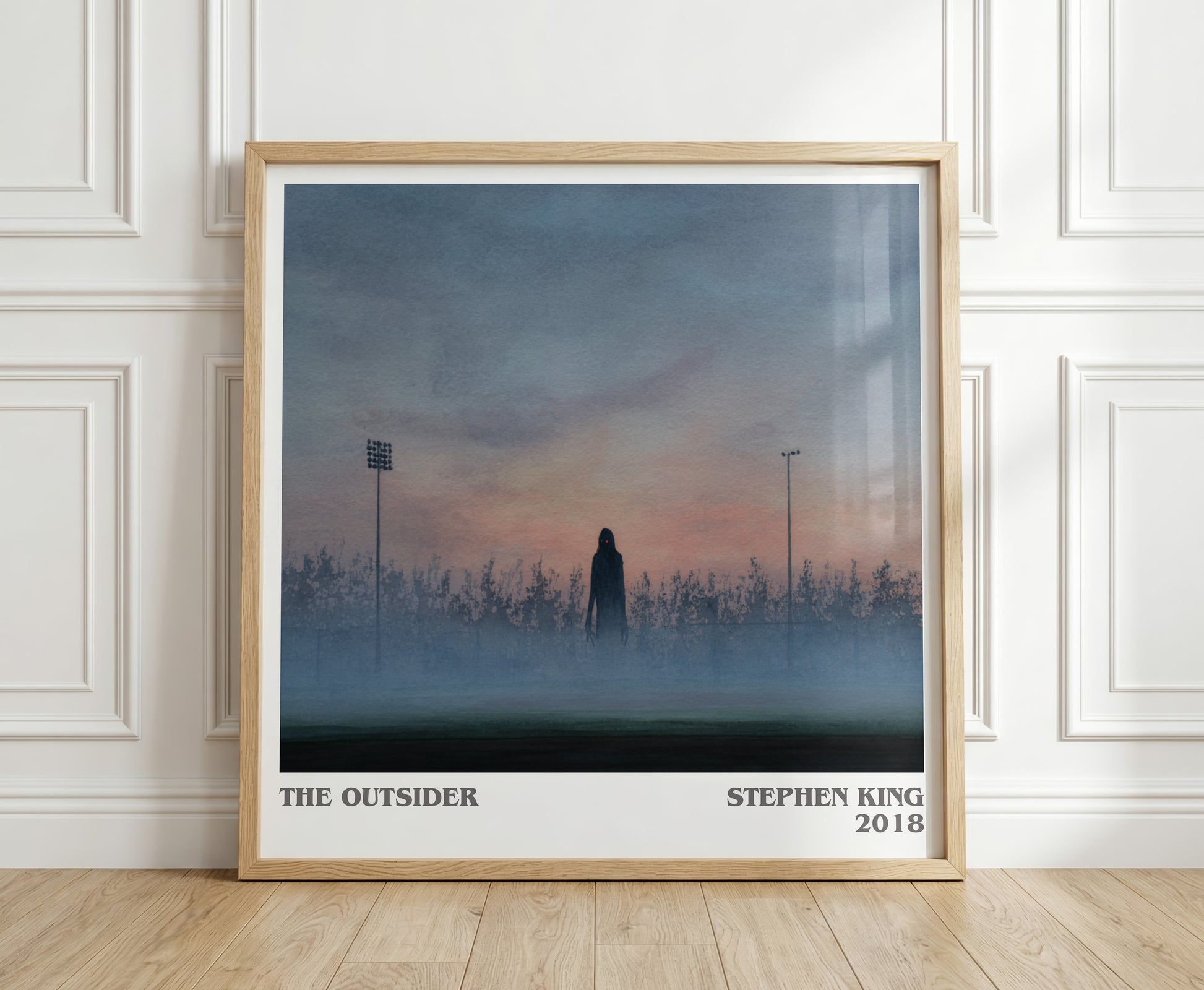 The Outsider literary print in frame leaning in hallway – horror wall art