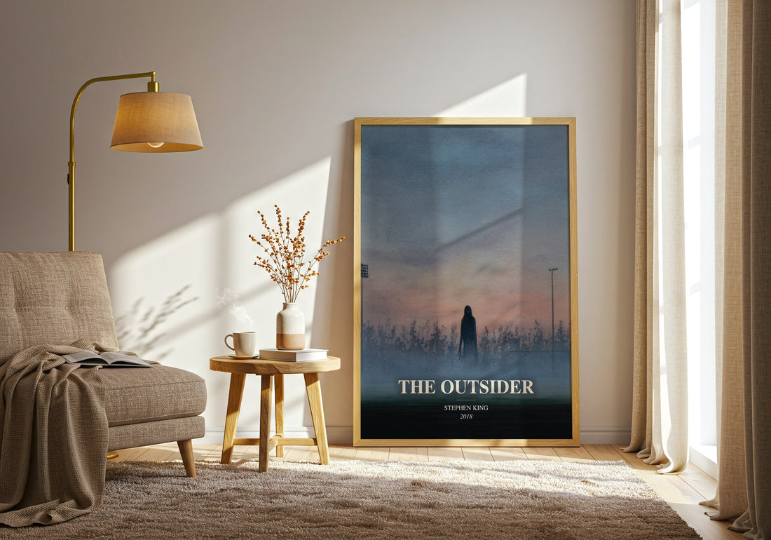 The Outsider watercolour print in frame leaning in hallway – horror wall art (mockup)