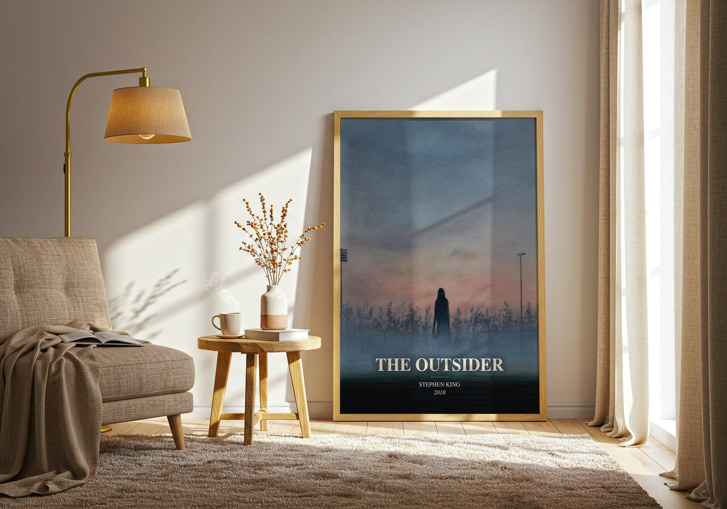 The Outsider watercolour print in frame leaning in hallway – horror wall art