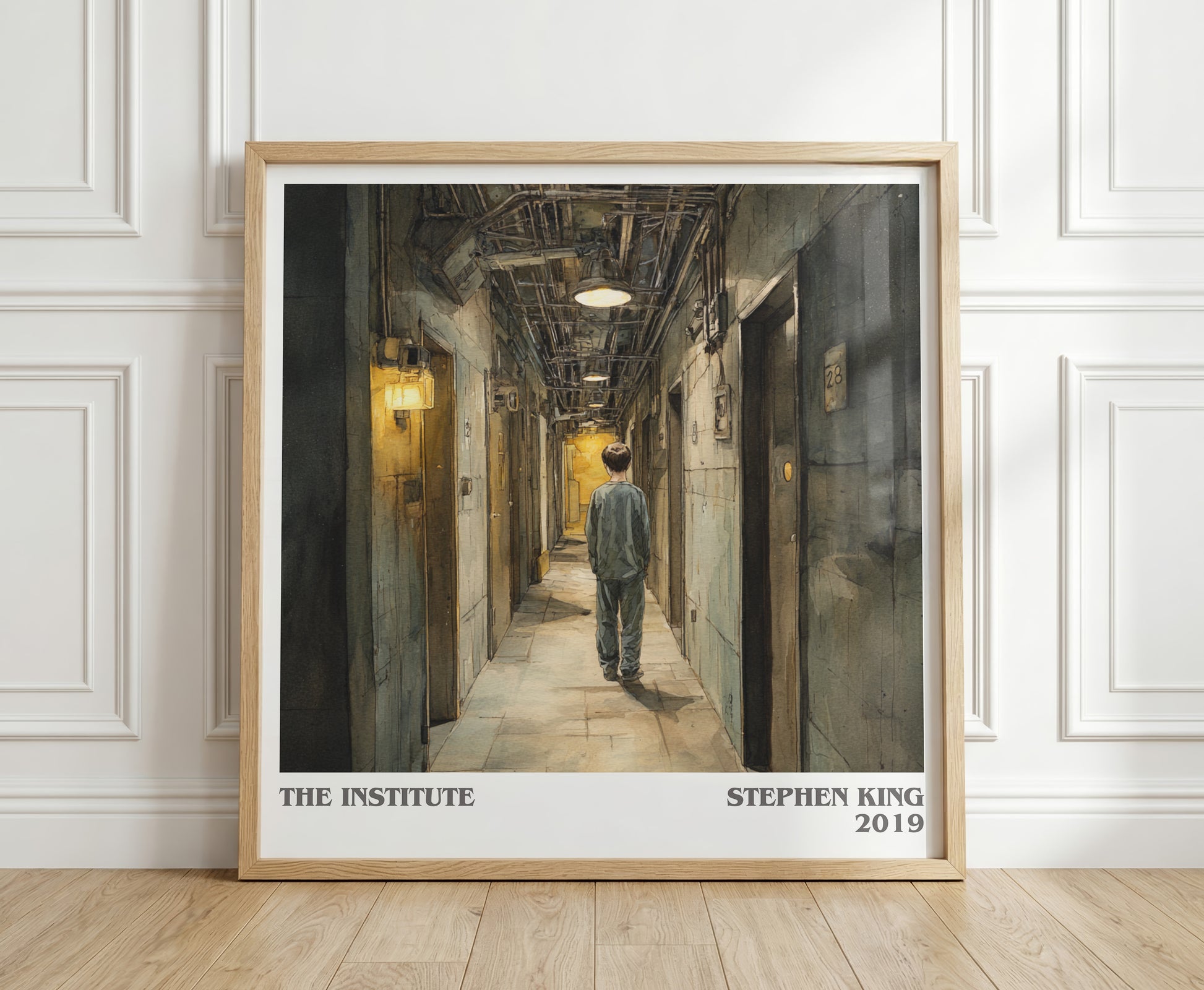 The Institute literary print in frame leaning in hallway – horror wall art