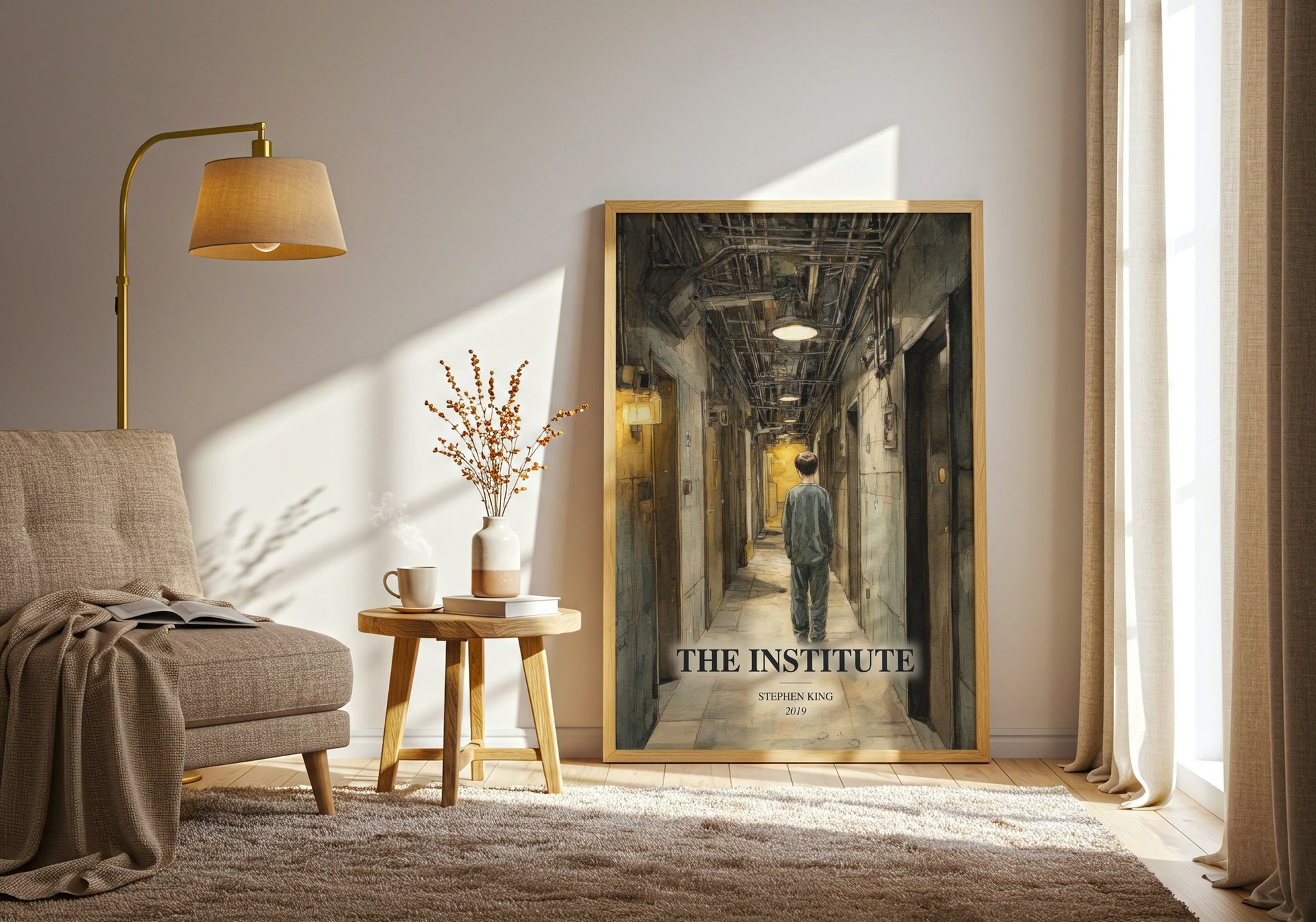 The Institute watercolour print in frame leaning in hallway – horror wall art