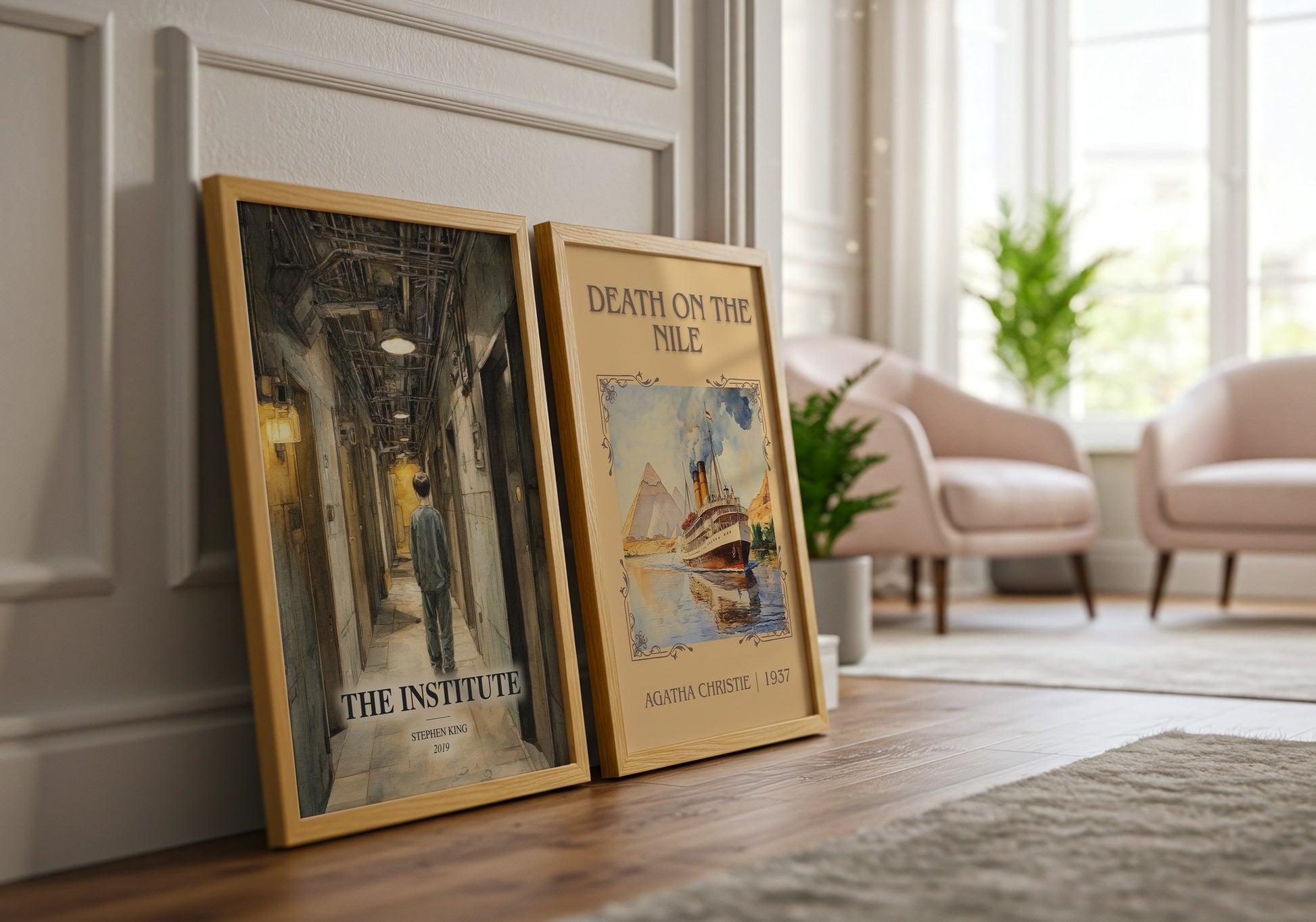 The Institute watercolour print framed by window – literary home decor