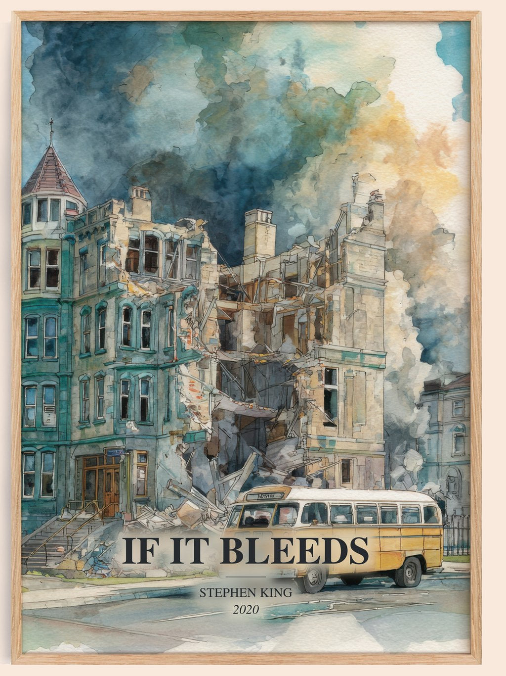 If It Bleeds watercolour book poster by Stephen King – framed literary art print