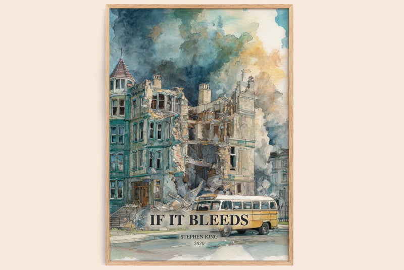 If It Bleeds watercolour book poster by Stephen King – framed literary art print
