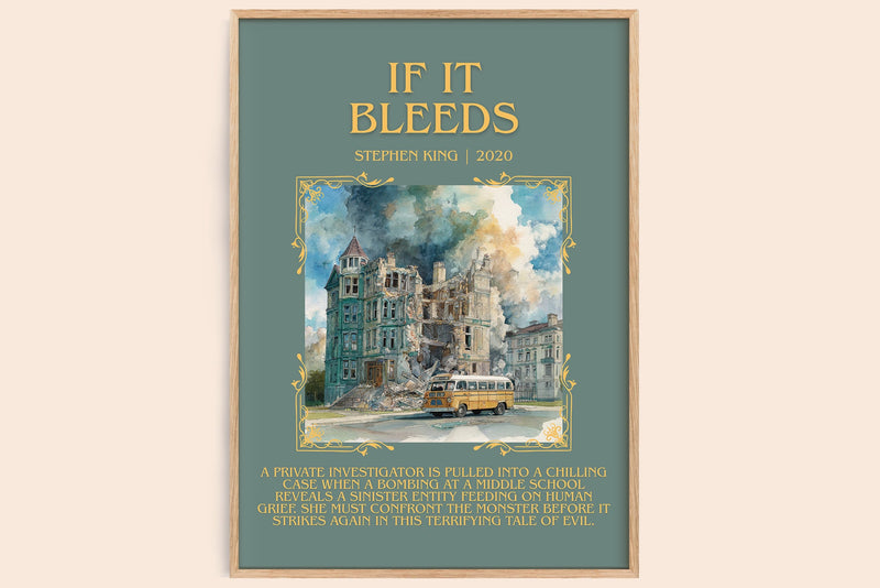 If It Bleeds minimalist book poster by Stephen King – framed literary art print