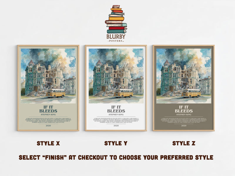 If It Bleeds bookish print in frame leaning in hallway – horror wall art