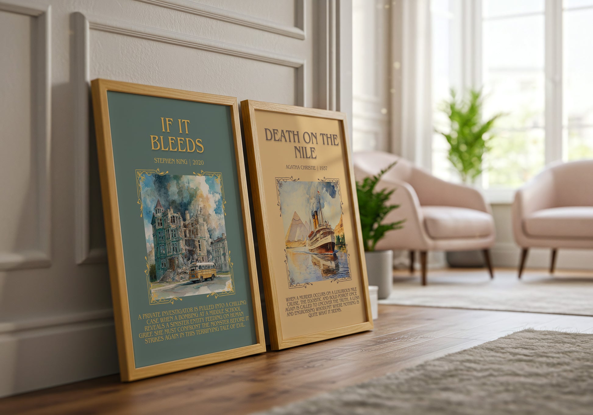 If It Bleeds minimalist print framed by window – literary home decor