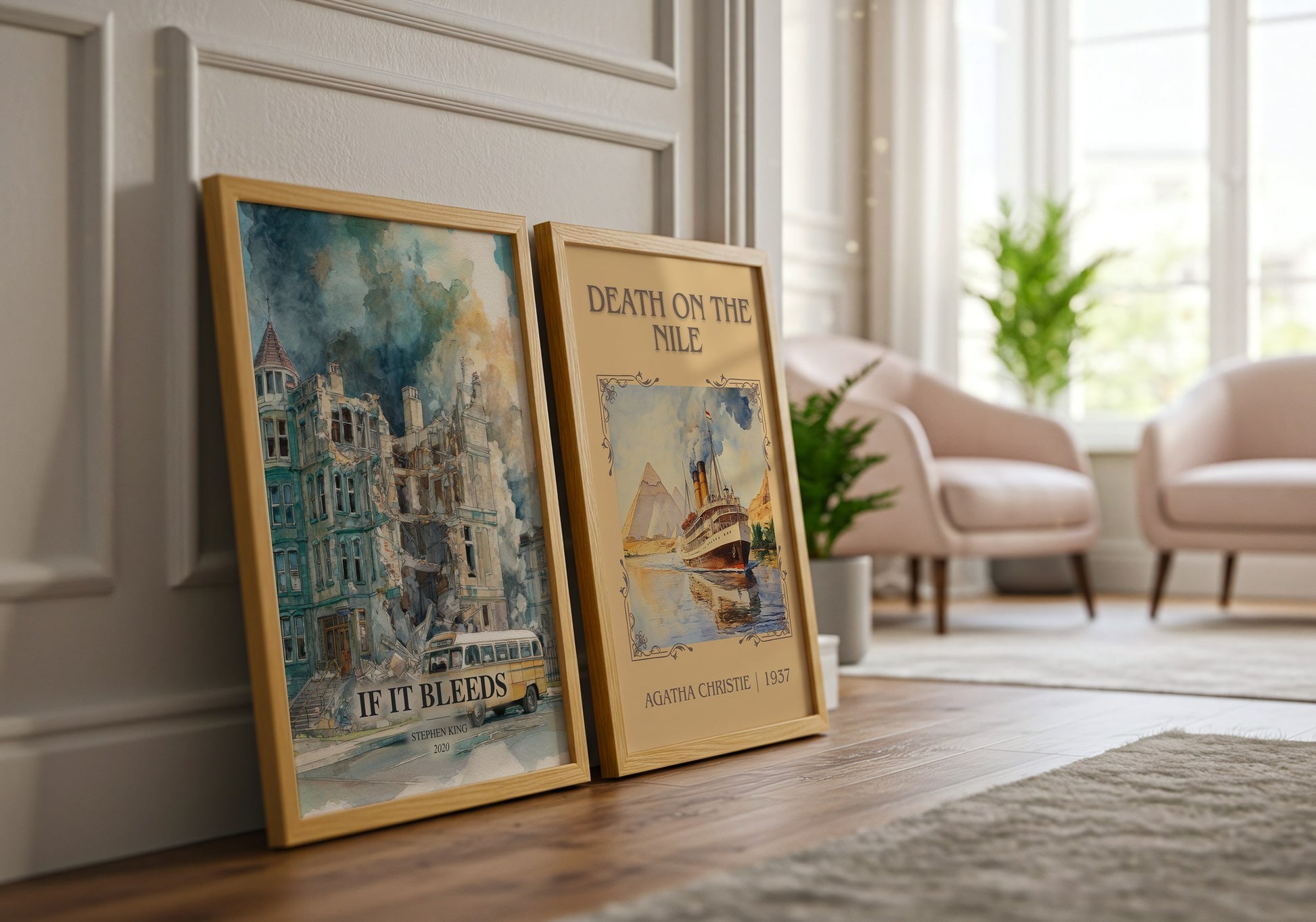 If It Bleeds watercolour print framed by window – literary home decor