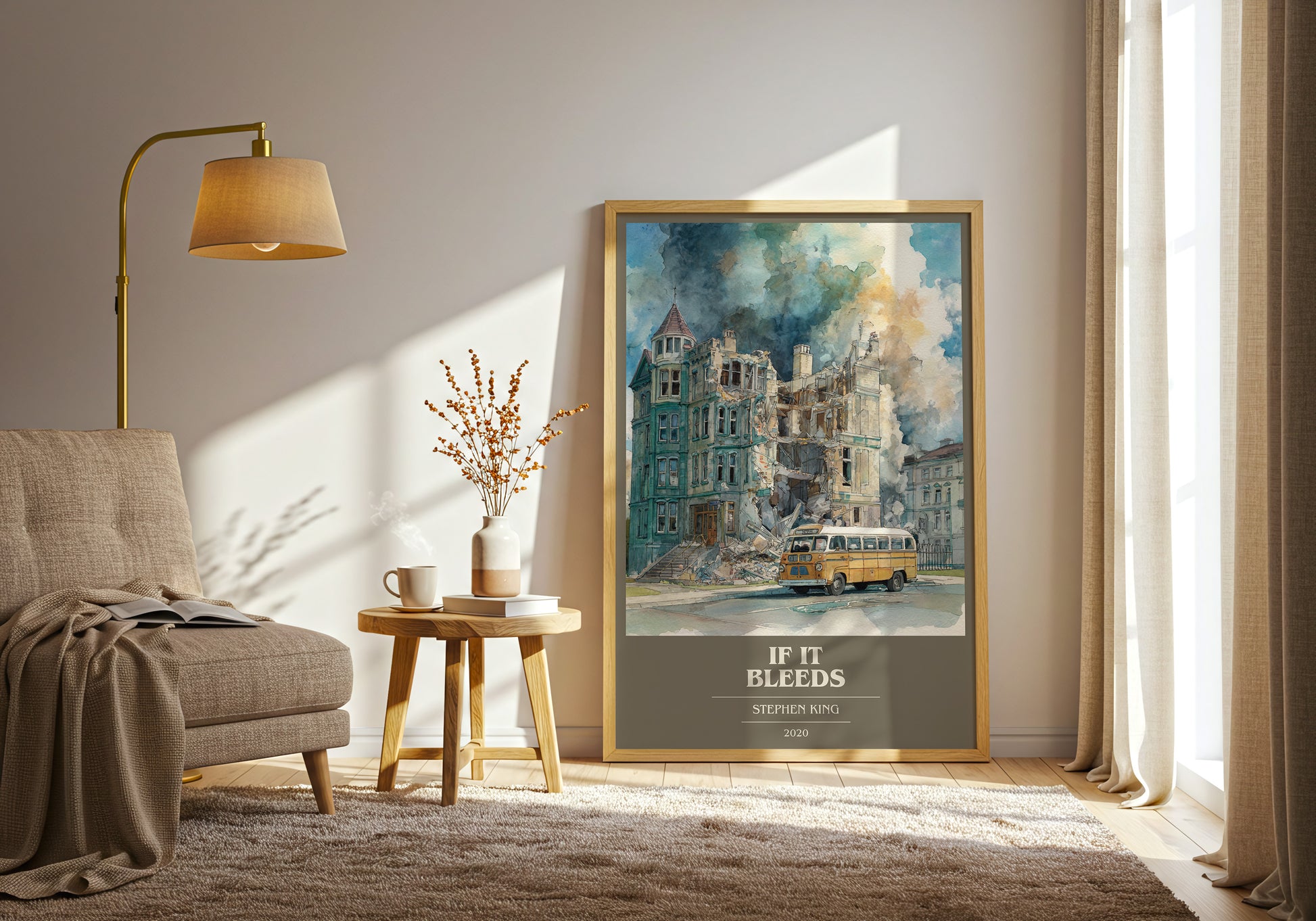 If It Bleeds book cover print framed by window – literary home decor
