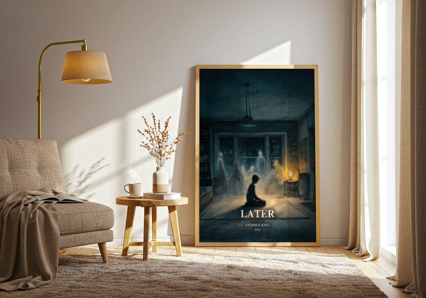 Later watercolour print in frame leaning in hallway – horror wall art