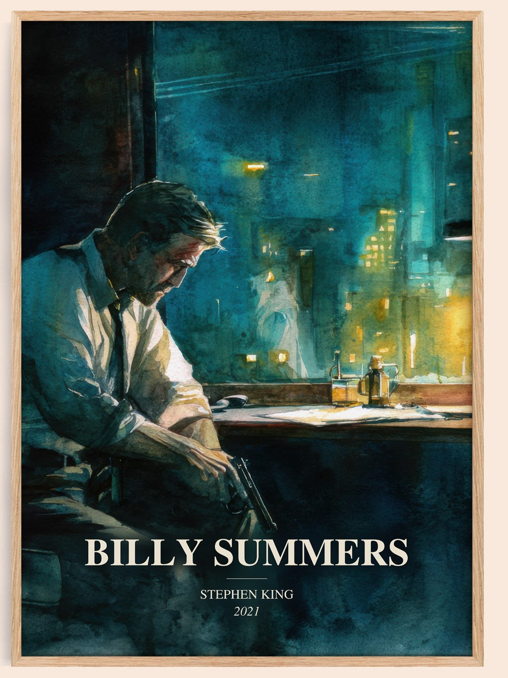 Billy Summers watercolour book poster by Stephen King – framed literary art print