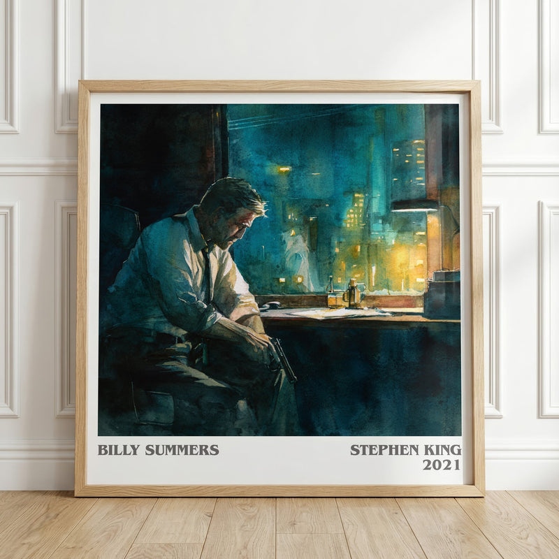 Billy Summers literary print in frame leaning in hallway – thriller wall art