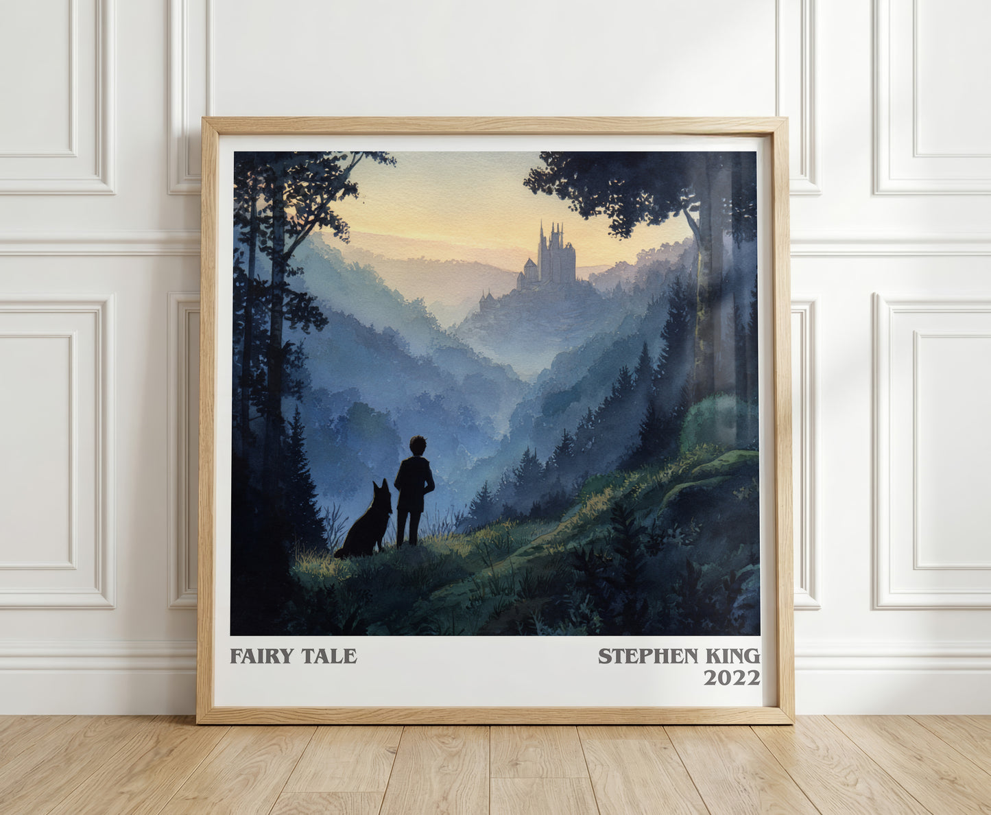 Fairy Tale literary print in frame leaning in hallway – fantasy wall art