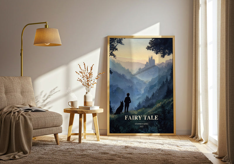 Fairy Tale watercolour print in frame leaning in hallway – fantasy wall art