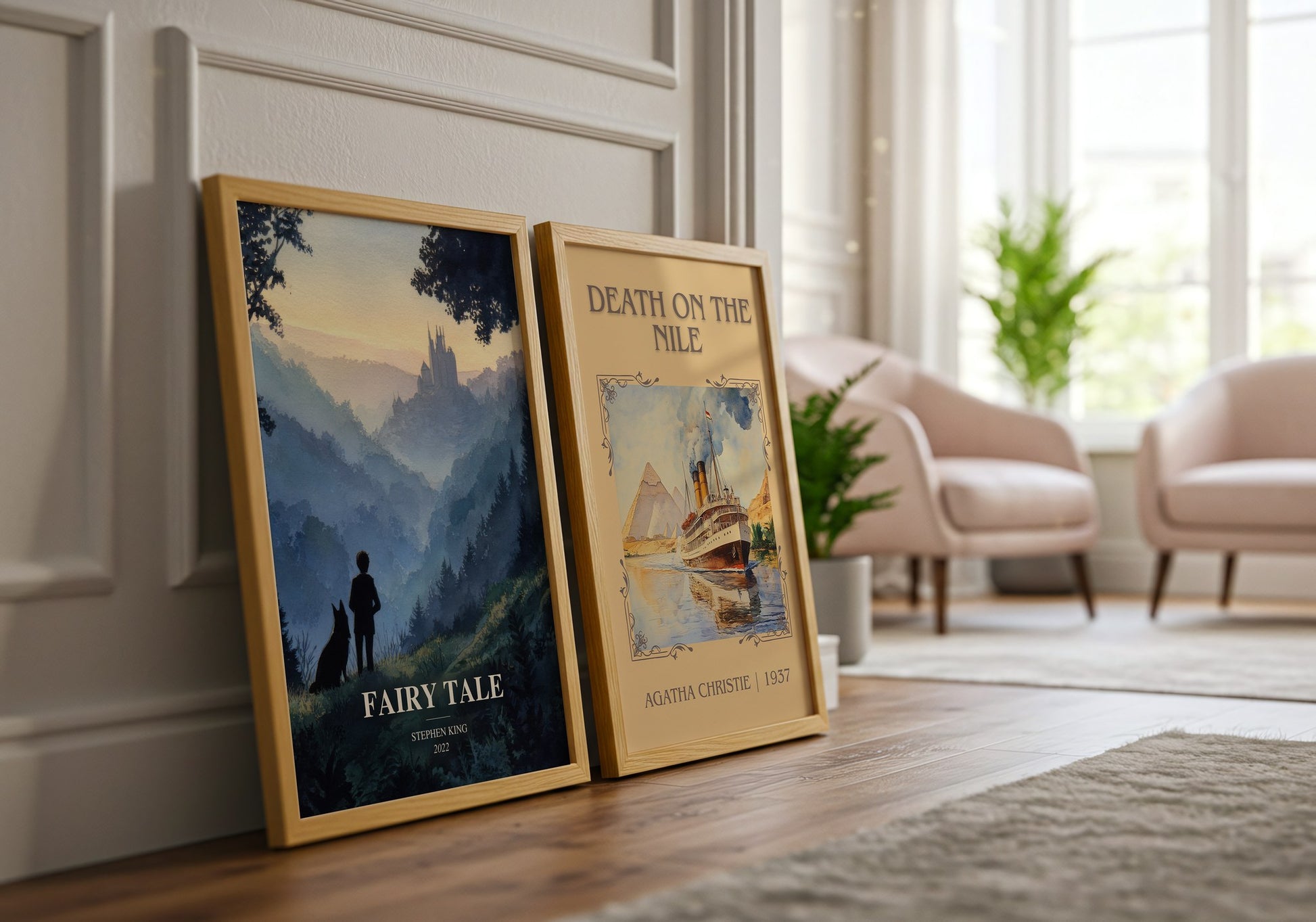 Fairy Tale watercolour print framed by window – literary home decor