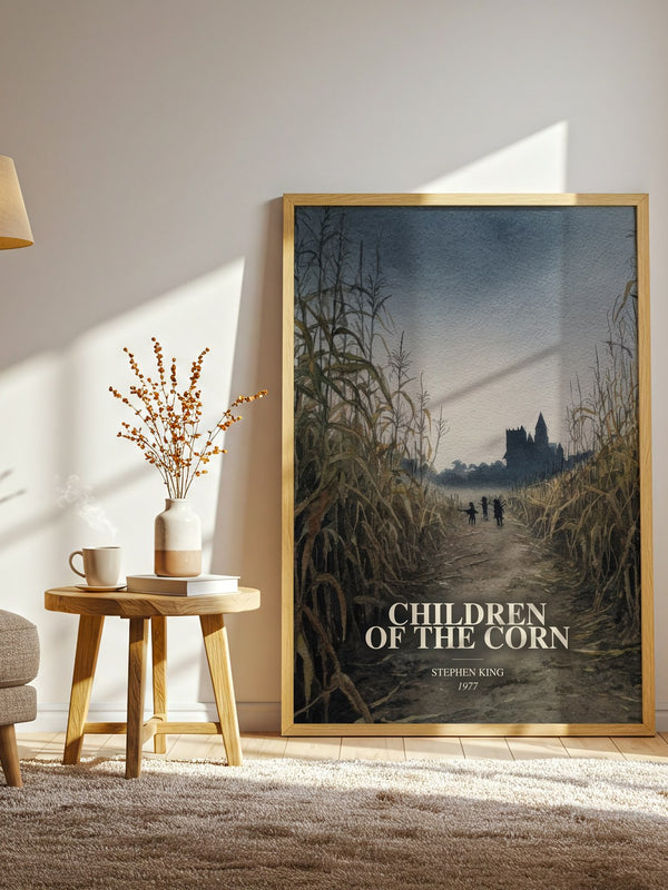 Children Of The Corn watercolour print in frame leaning in hallway – horror wall art