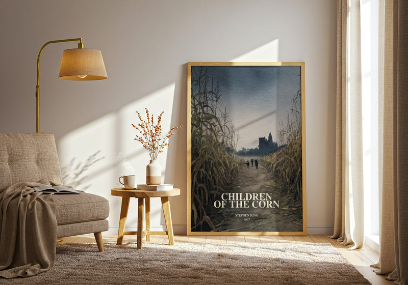 Children Of The Corn watercolour print in frame leaning in hallway – horror wall art
