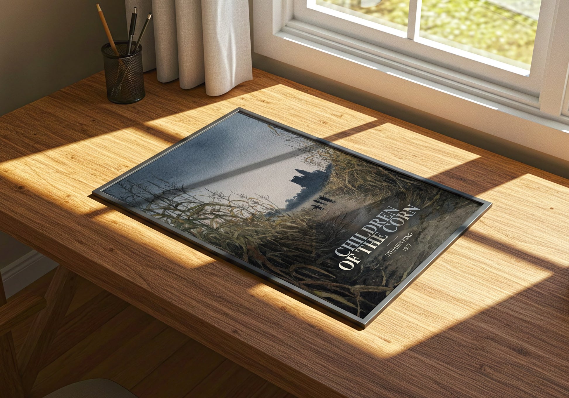 Children Of The Corn watercolour book poster framed on wall – horror wall art