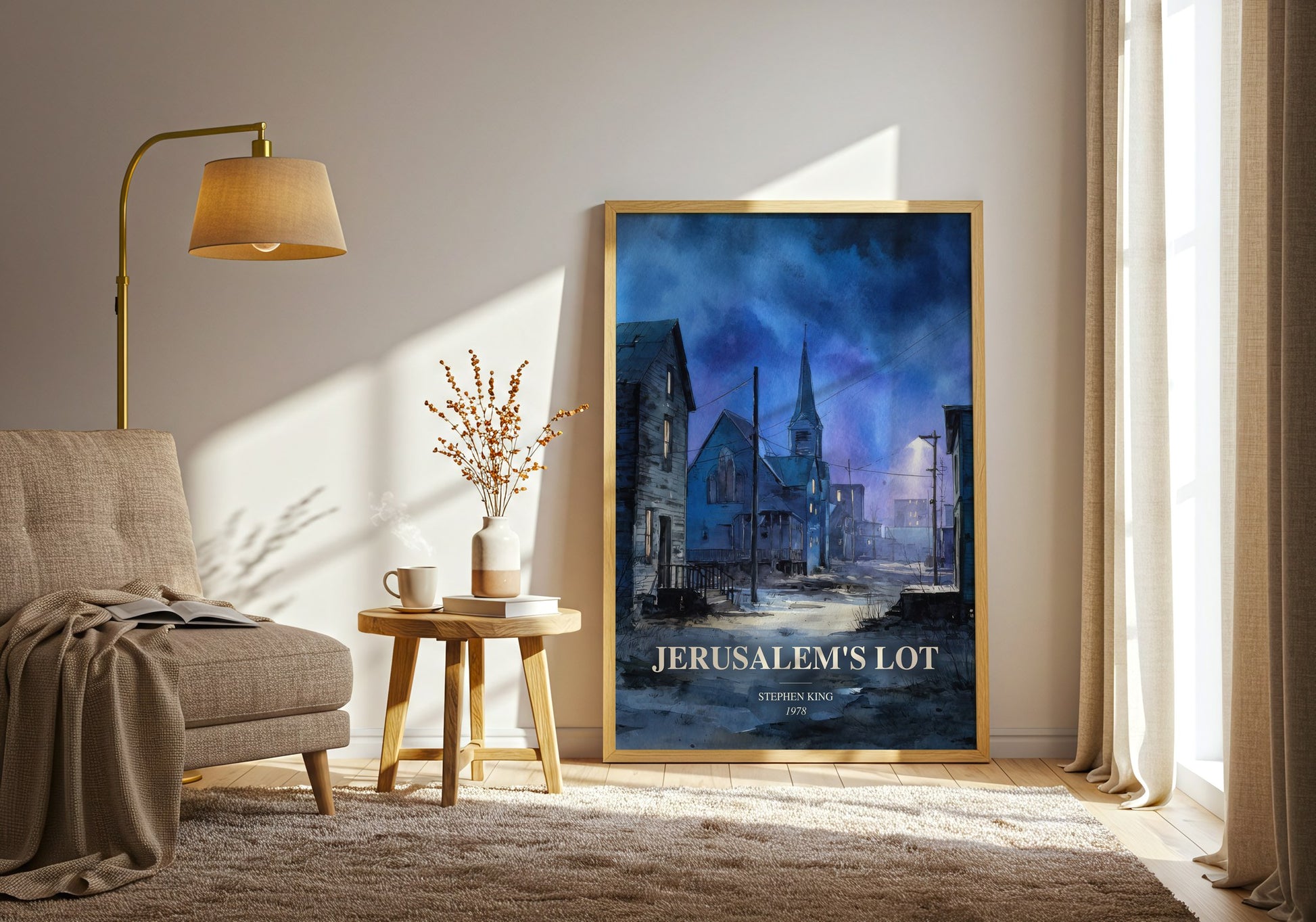Jerusalem'S Lot watercolour print in frame leaning in hallway – horror wall art