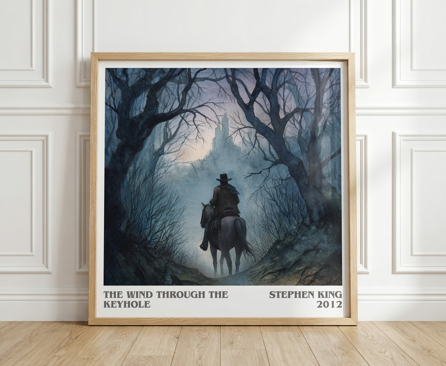 The Wind Through The Keyhole literary print in frame leaning in hallway – fantasy wall art