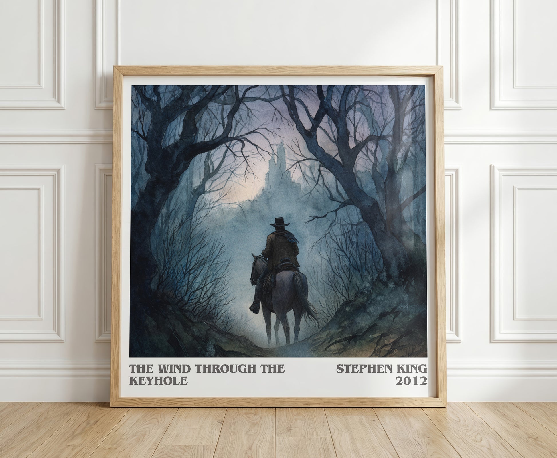 The Wind Through The Keyhole literary print in frame leaning in hallway – fantasy wall art
