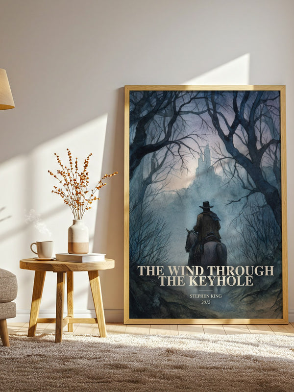 The Wind Through The Keyhole watercolour print in frame leaning in hallway – fantasy wall art