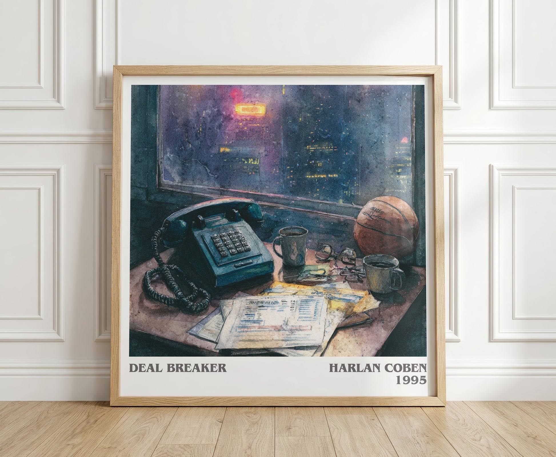 Deal Breaker literary print in frame leaning in hallway – thriller wall art