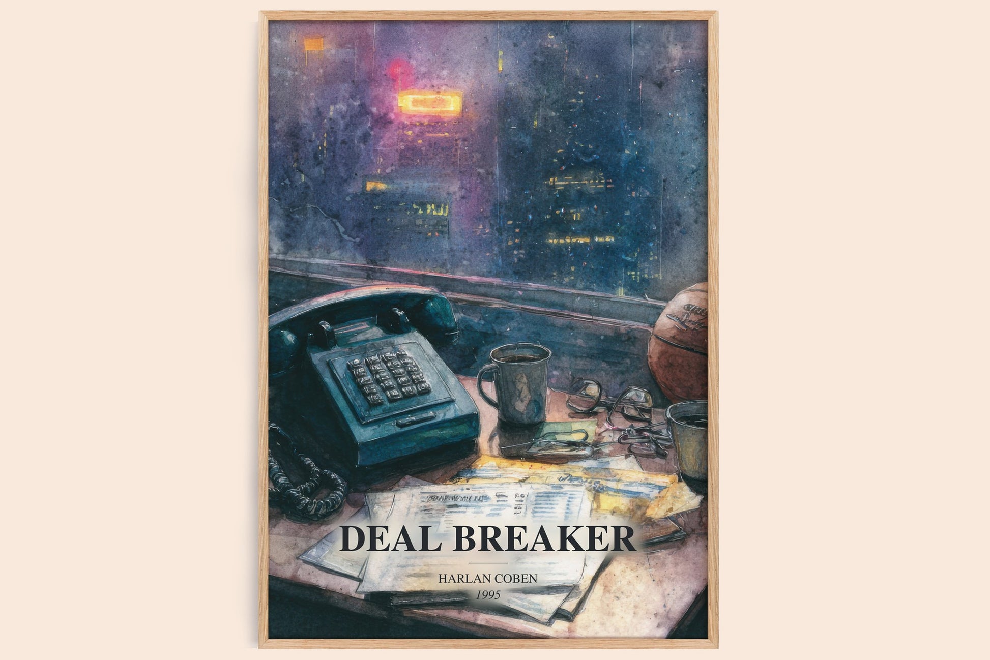 Deal Breaker watercolour book poster by Harlan Coben – framed literary art print