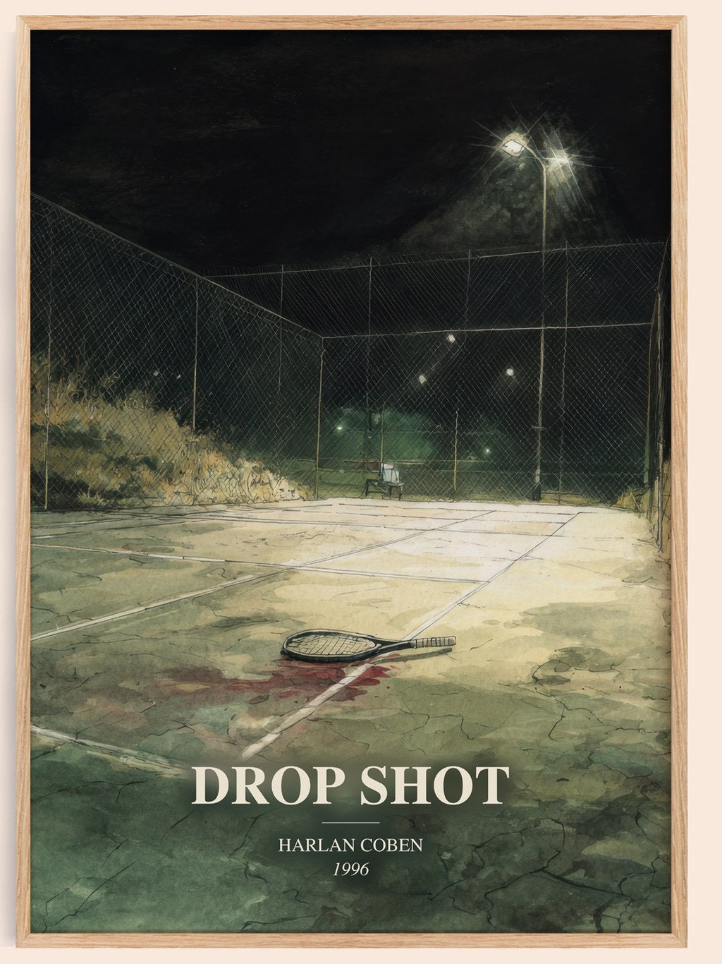 Drop Shot watercolour book poster by Harlan Coben – framed literary art print