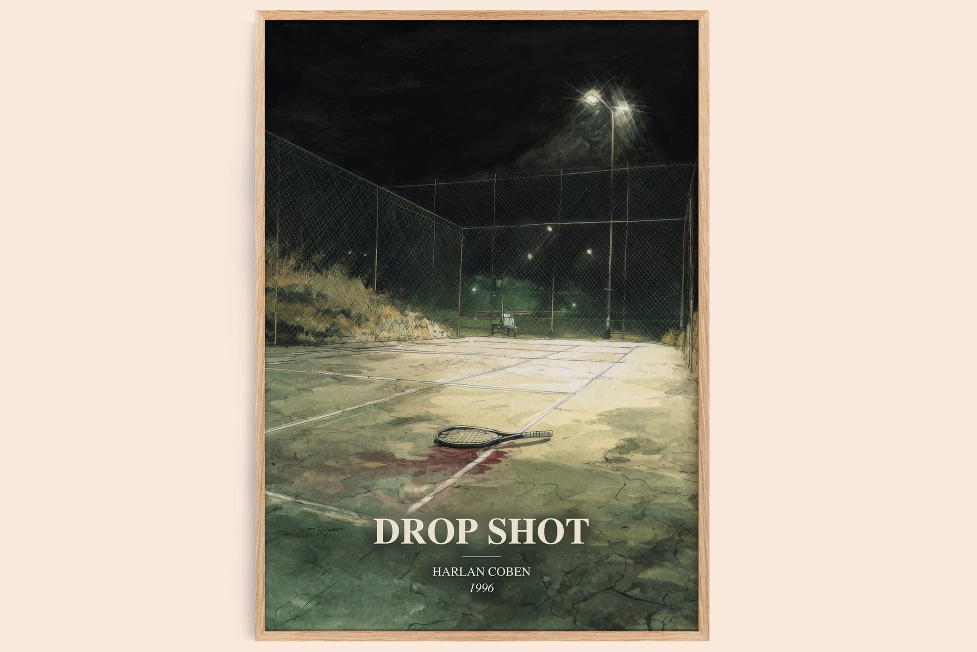 Drop Shot watercolour book poster by Harlan Coben – framed literary art print