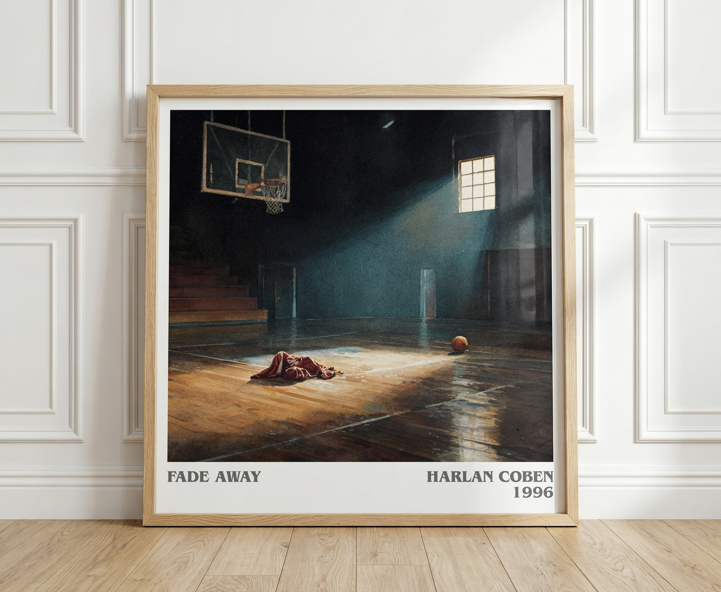 Fade Away literary print in frame leaning in hallway – mystery wall art