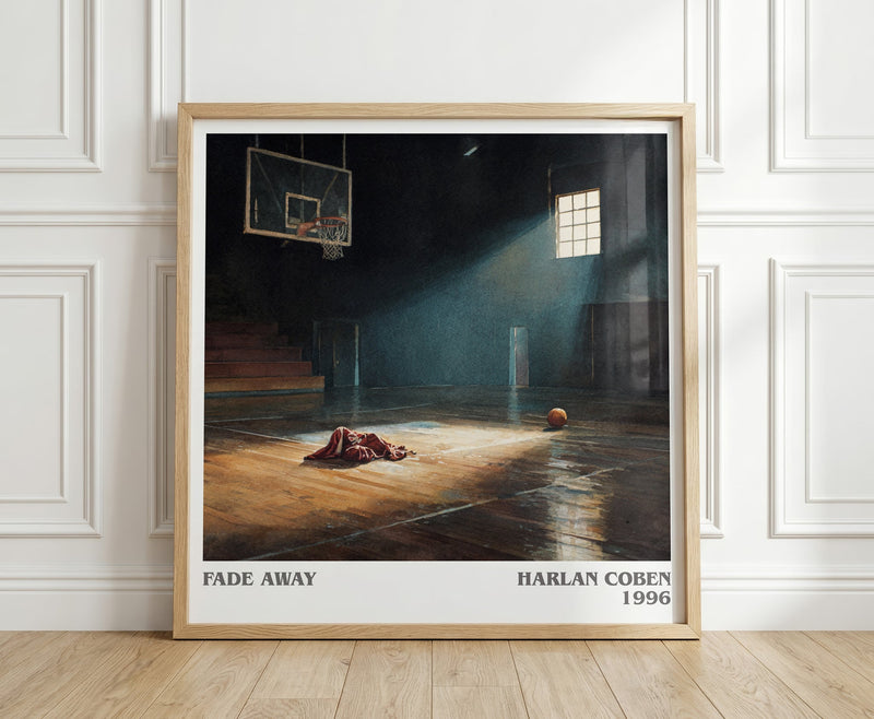 Fade Away literary print in frame leaning in hallway – mystery wall art
