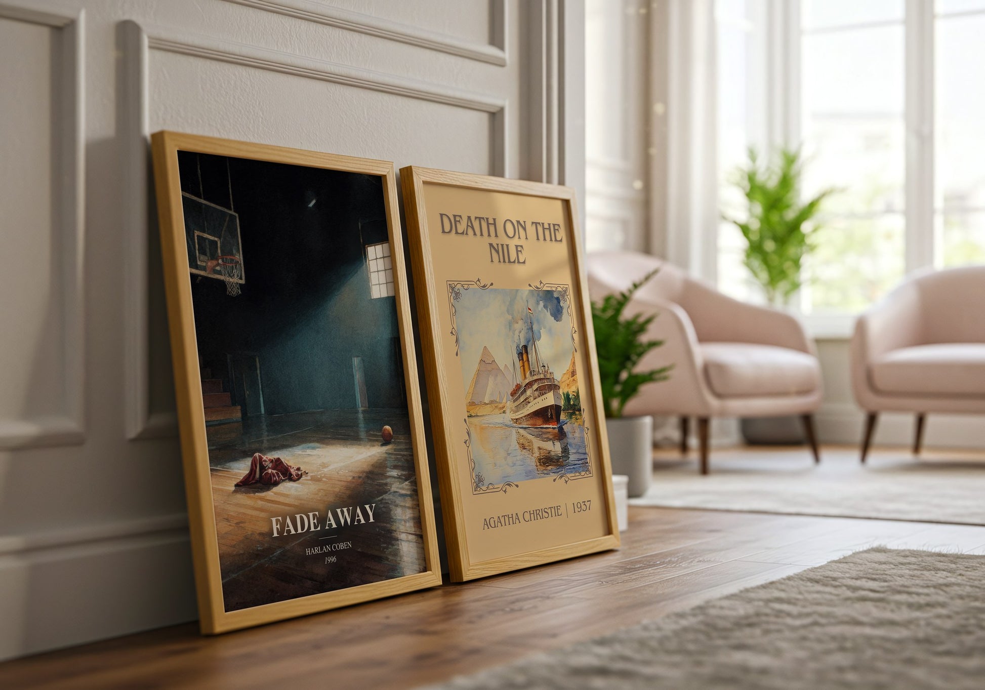 Fade Away watercolour print framed by window – literary home decor
