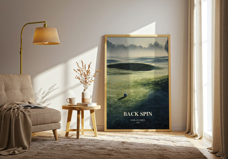 Back Spin watercolour print in frame leaning in hallway – thriller wall art