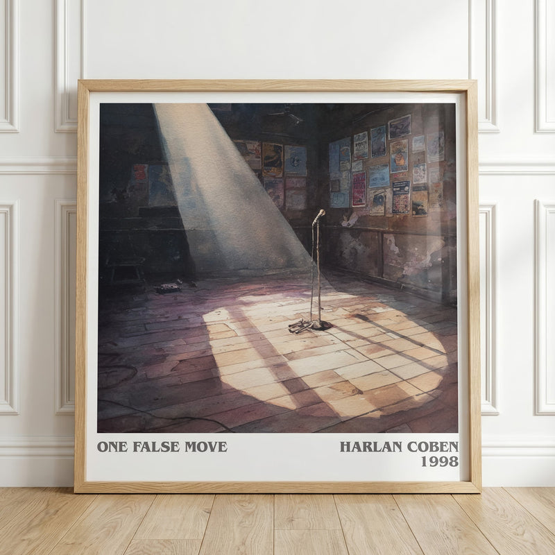 One False Move literary print in frame leaning in hallway – thriller wall art