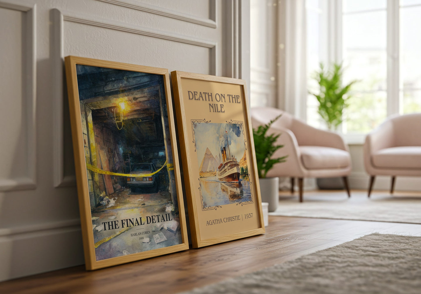 The Final Detail watercolour print framed by window – literary home decor
