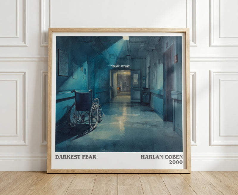 Darkest Fear literary print in frame leaning in hallway – thriller wall art