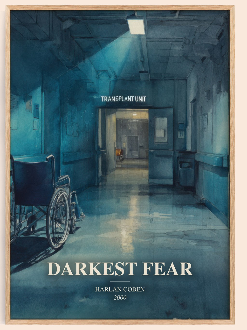 Darkest Fear watercolour book poster by Harlan Coben – framed literary art print
