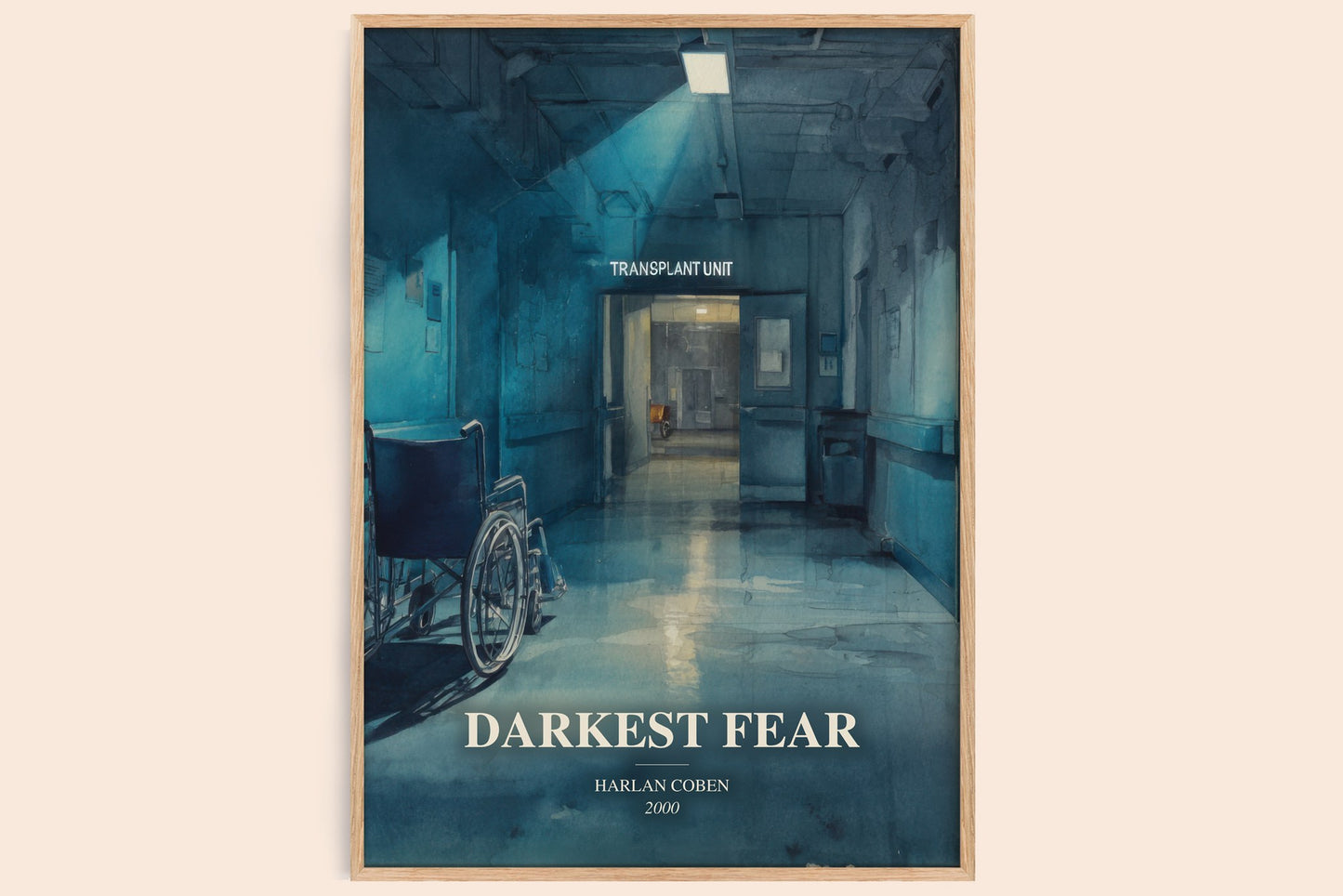 Darkest Fear watercolour book poster by Harlan Coben – framed literary art print