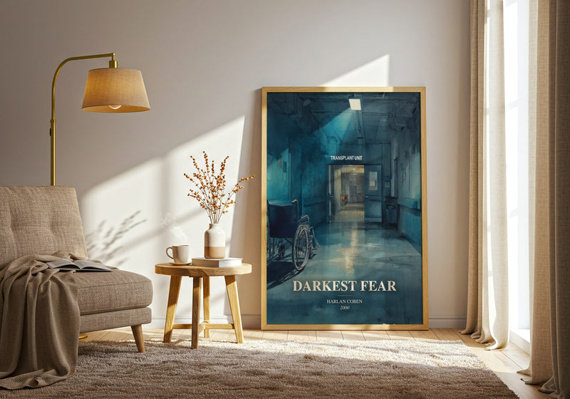 Darkest Fear watercolour print in frame leaning in hallway – thriller wall art