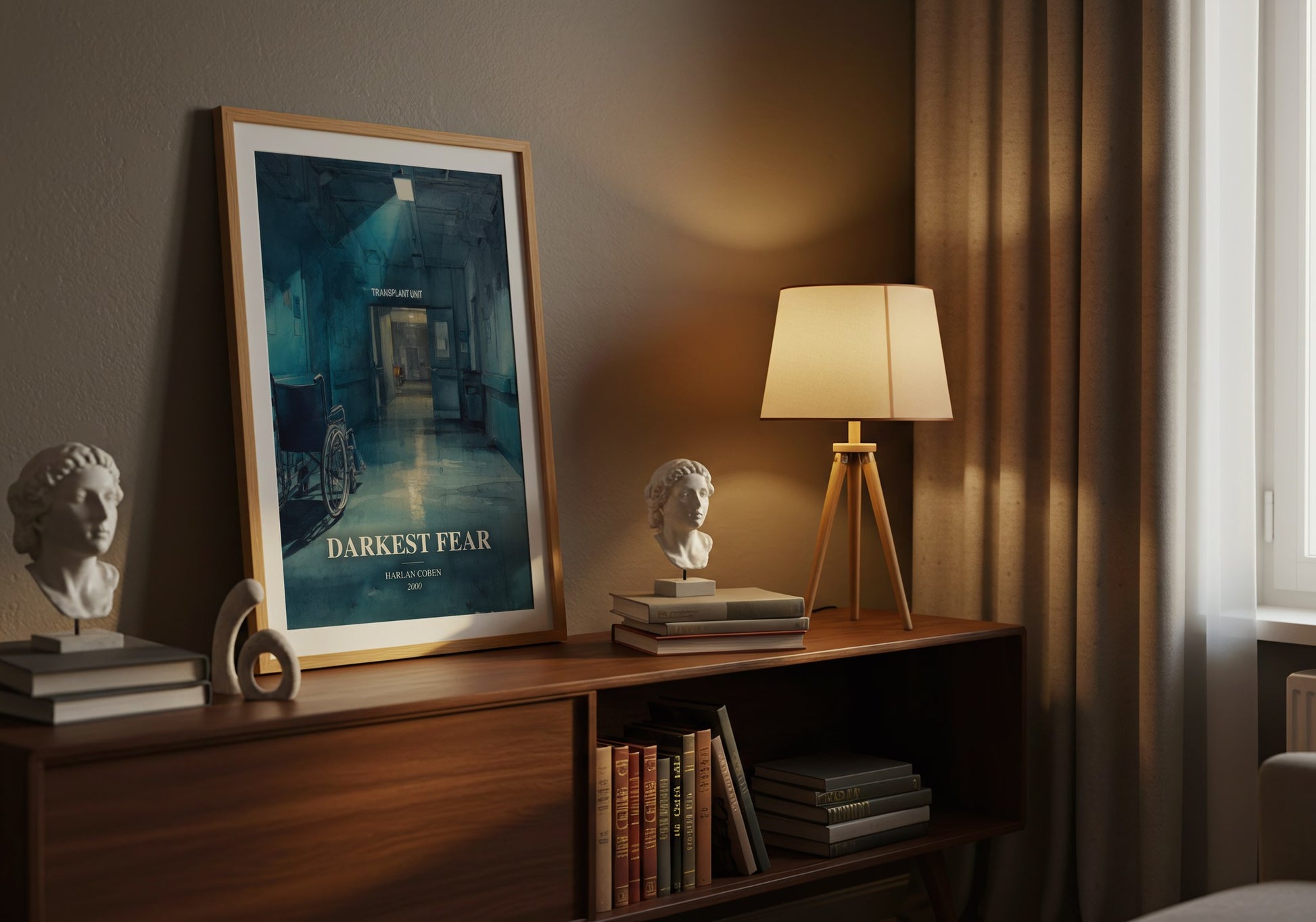 Darkest Fear watercolour print on bookshelf – Harlan Coben fan gift