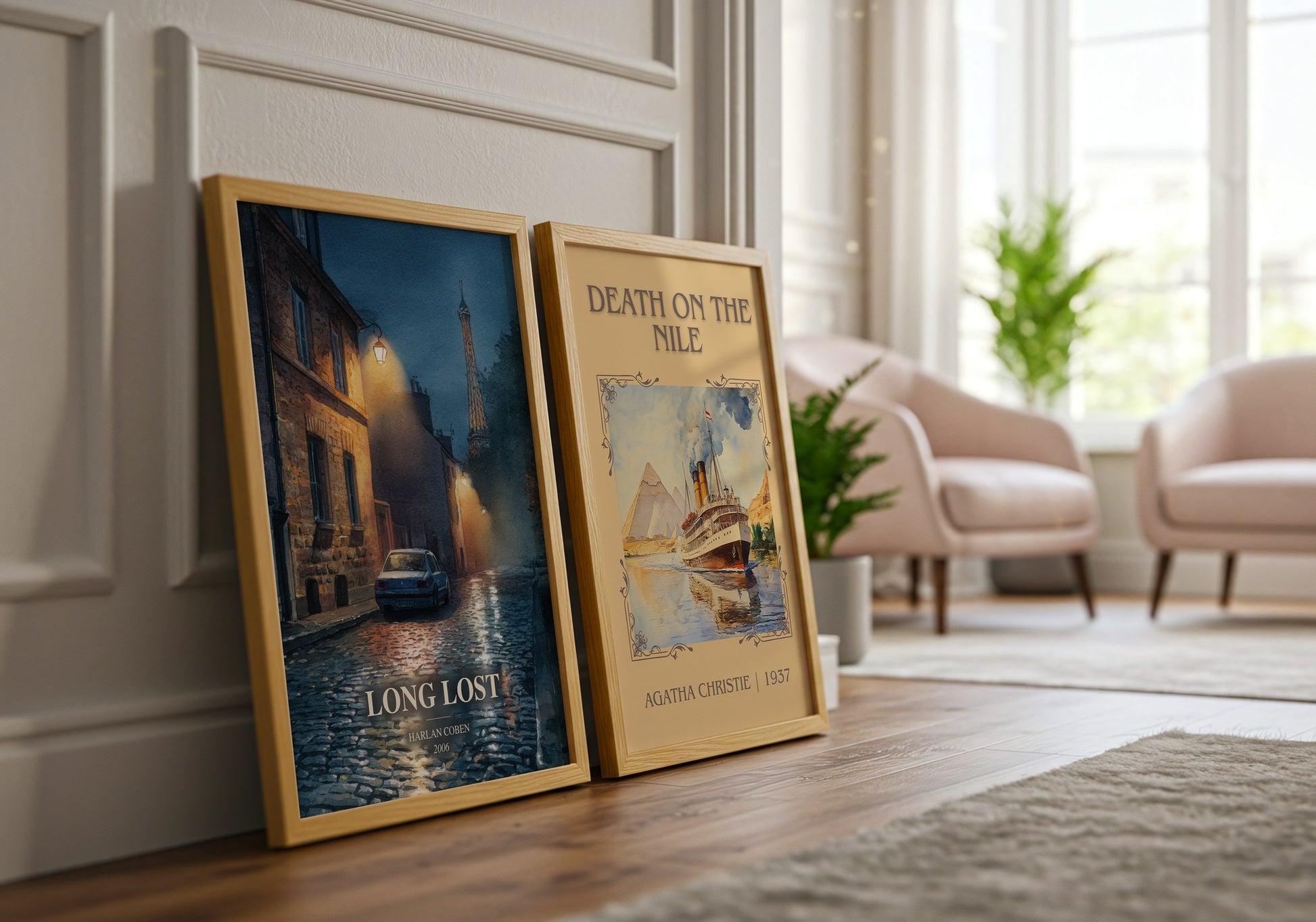 Long Lost watercolour print framed by window – literary home decor