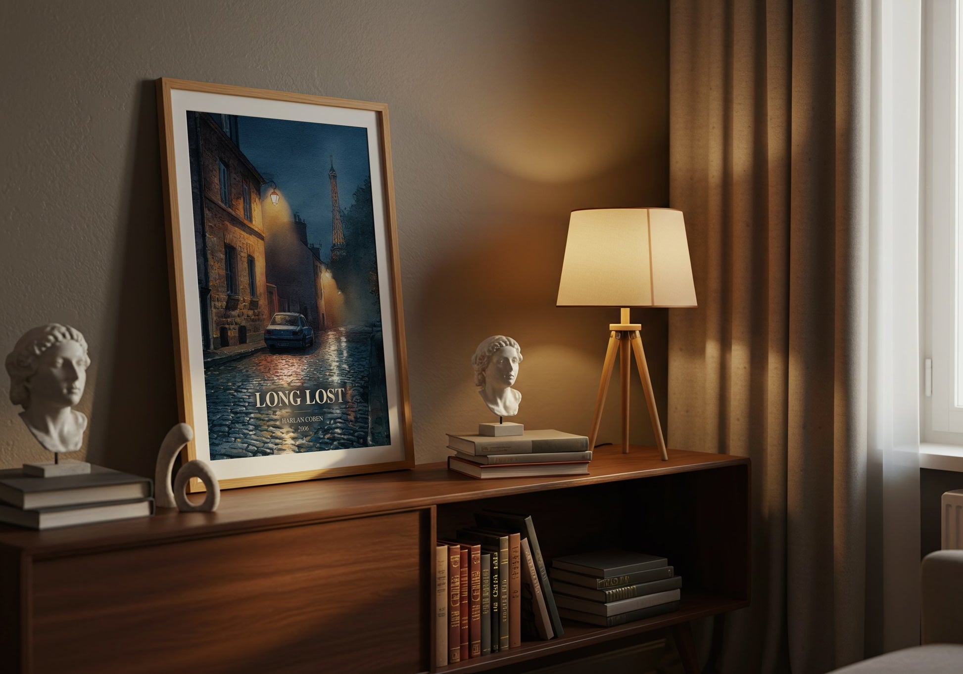 Long Lost watercolour print on bookshelf – Harlan Coben fan gift