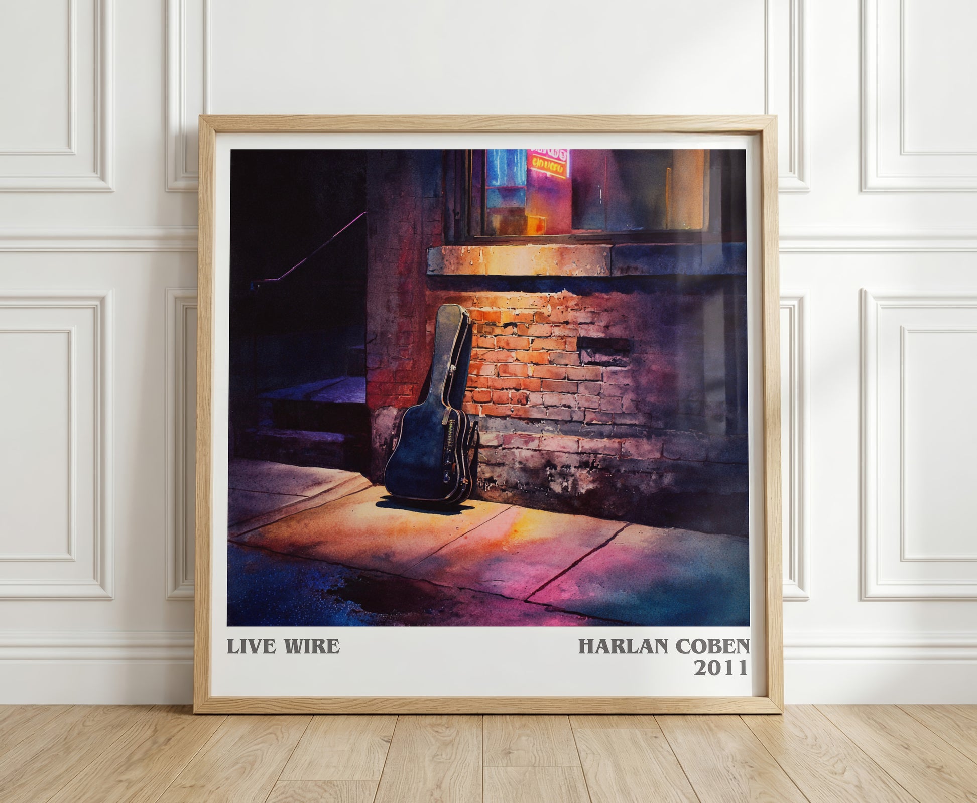 Live Wire literary print in frame leaning in hallway – thriller wall art