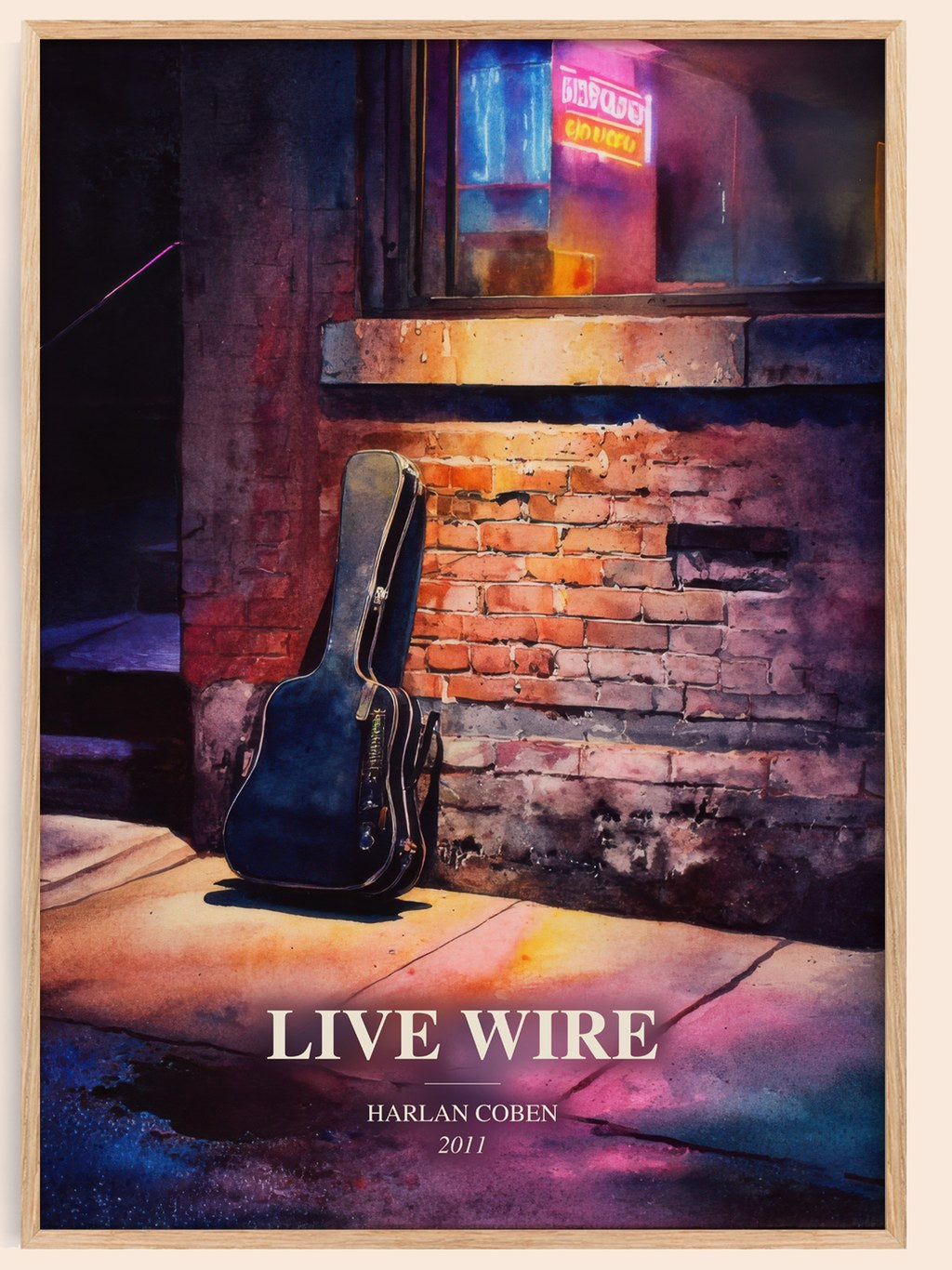 Live Wire watercolour book poster by Harlan Coben – framed literary art print