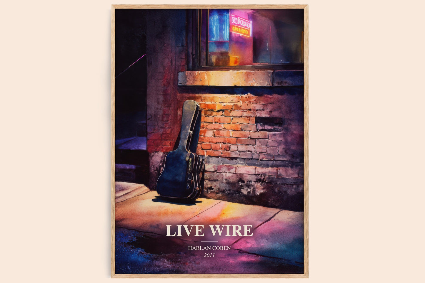 Live Wire watercolour book poster by Harlan Coben – framed literary art print