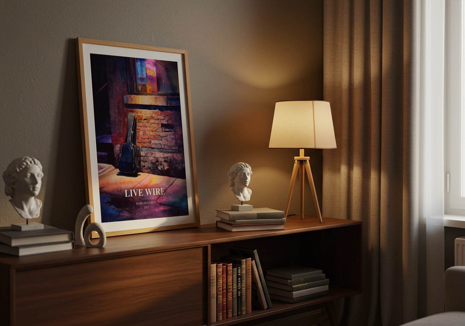 Live Wire watercolour print on bookshelf – Harlan Coben fan gift