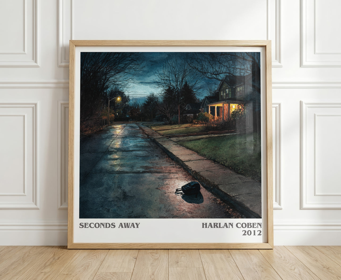 Seconds Away literary print in frame leaning in hallway – young adult wall art