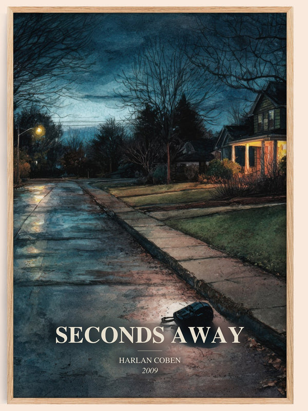 Seconds Away watercolour book poster by Harlan Coben – framed literary art print
